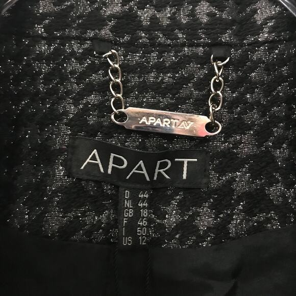 Apart Black & Sparkly Silver Tweed Fringe Zip Front Chain Detail Jacket - 12 NWT - Picture 8 of 16